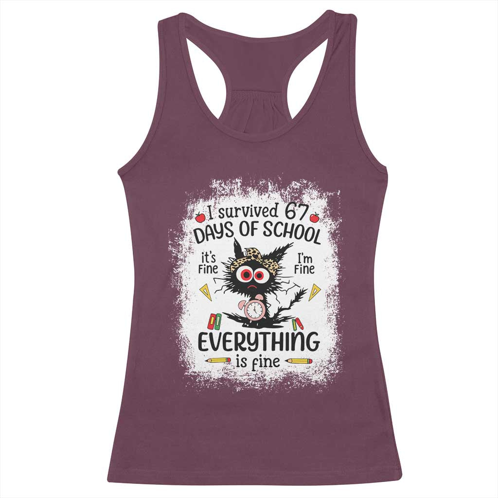 I Survived 67 Days of School Racerback Tank Top Funny Teacher Black Cat Chaos Everything Is Fine - Wonder Print Shop
