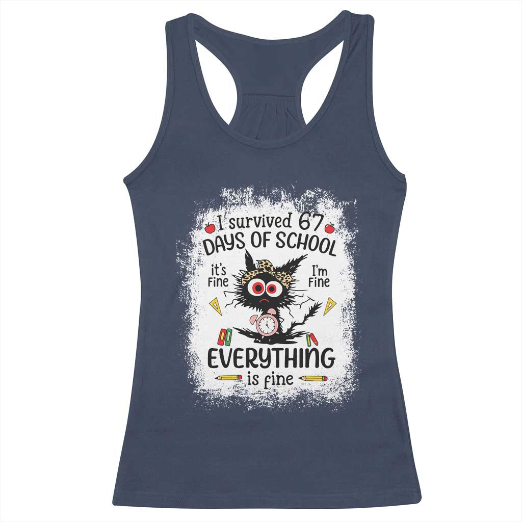 I Survived 67 Days of School Racerback Tank Top Funny Teacher Black Cat Chaos Everything Is Fine - Wonder Print Shop