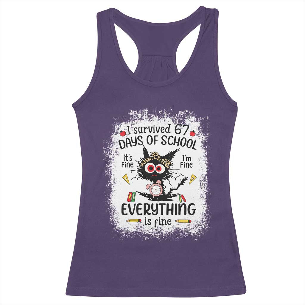 I Survived 67 Days of School Racerback Tank Top Funny Teacher Black Cat Chaos Everything Is Fine - Wonder Print Shop