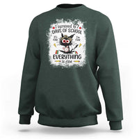 I Survived 67 Days of School Sweatshirt Funny Teacher Black Cat Chaos Everything Is Fine - Wonder Print Shop
