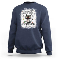 I Survived 67 Days of School Sweatshirt Funny Teacher Black Cat Chaos Everything Is Fine - Wonder Print Shop