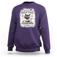 I Survived 67 Days of School Sweatshirt Funny Teacher Black Cat Chaos Everything Is Fine - Wonder Print Shop