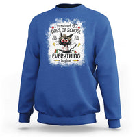 I Survived 67 Days of School Sweatshirt Funny Teacher Black Cat Chaos Everything Is Fine - Wonder Print Shop