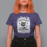 I Survived 67 Days of School T Shirt For Women Funny Teacher Black Cat Chaos Everything Is Fine - Wonder Print Shop