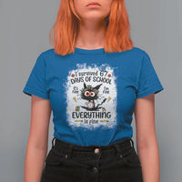 I Survived 67 Days of School T Shirt For Women Funny Teacher Black Cat Chaos Everything Is Fine - Wonder Print Shop
