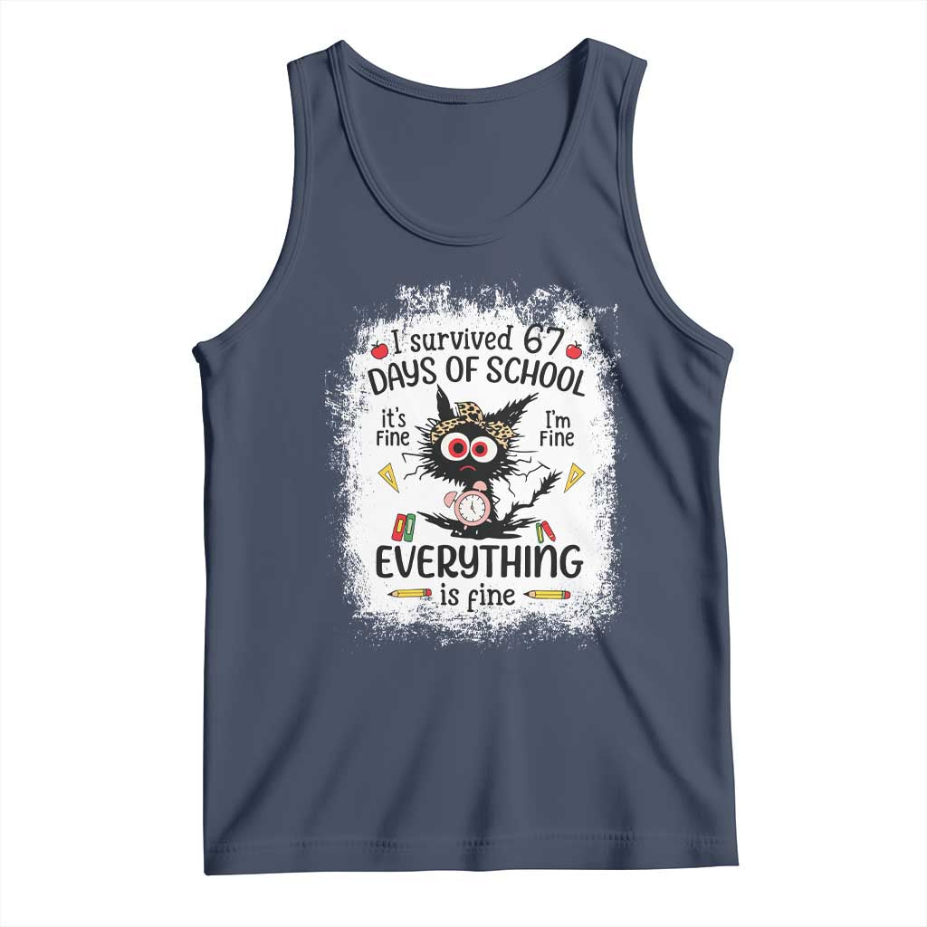 I Survived 67 Days of School Tank Top Funny Teacher Black Cat Chaos Everything Is Fine - Wonder Print Shop
