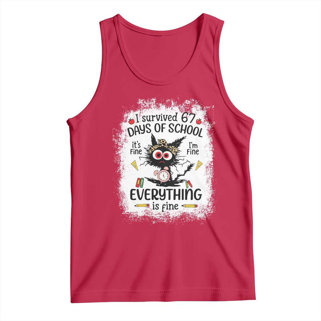 I Survived 67 Days of School Tank Top Funny Teacher Black Cat Chaos Everything Is Fine - Wonder Print Shop