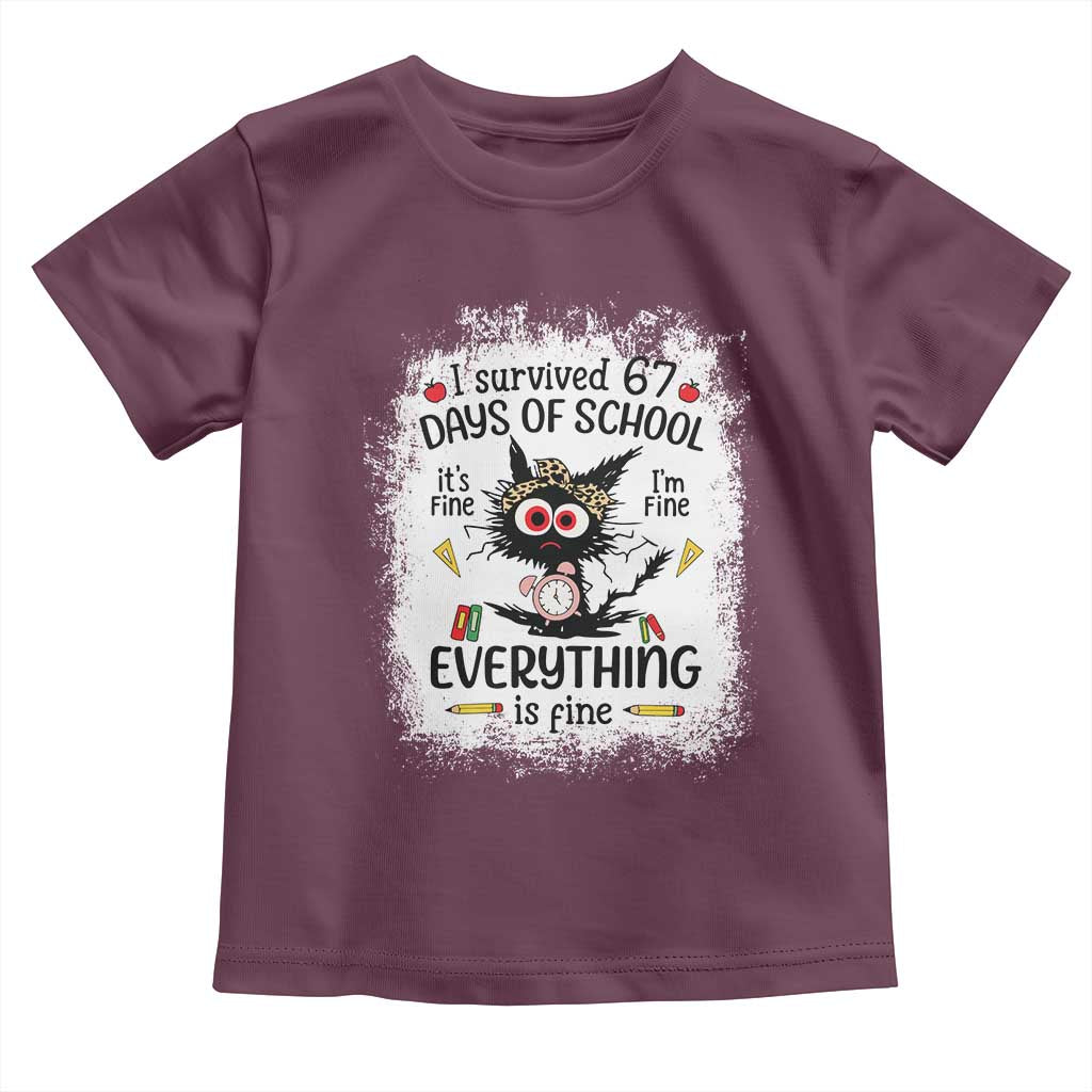 I Survived 67 Days of School Toddler T Shirt Funny Teacher Black Cat Chaos Everything Is Fine - Wonder Print Shop