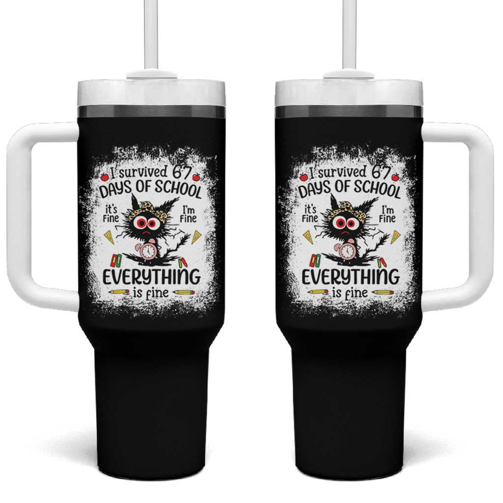 I Survived 67 Days of School Tumbler With Handle Funny Teacher Black Cat Chaos Everything Is Fine - Wonder Print Shop