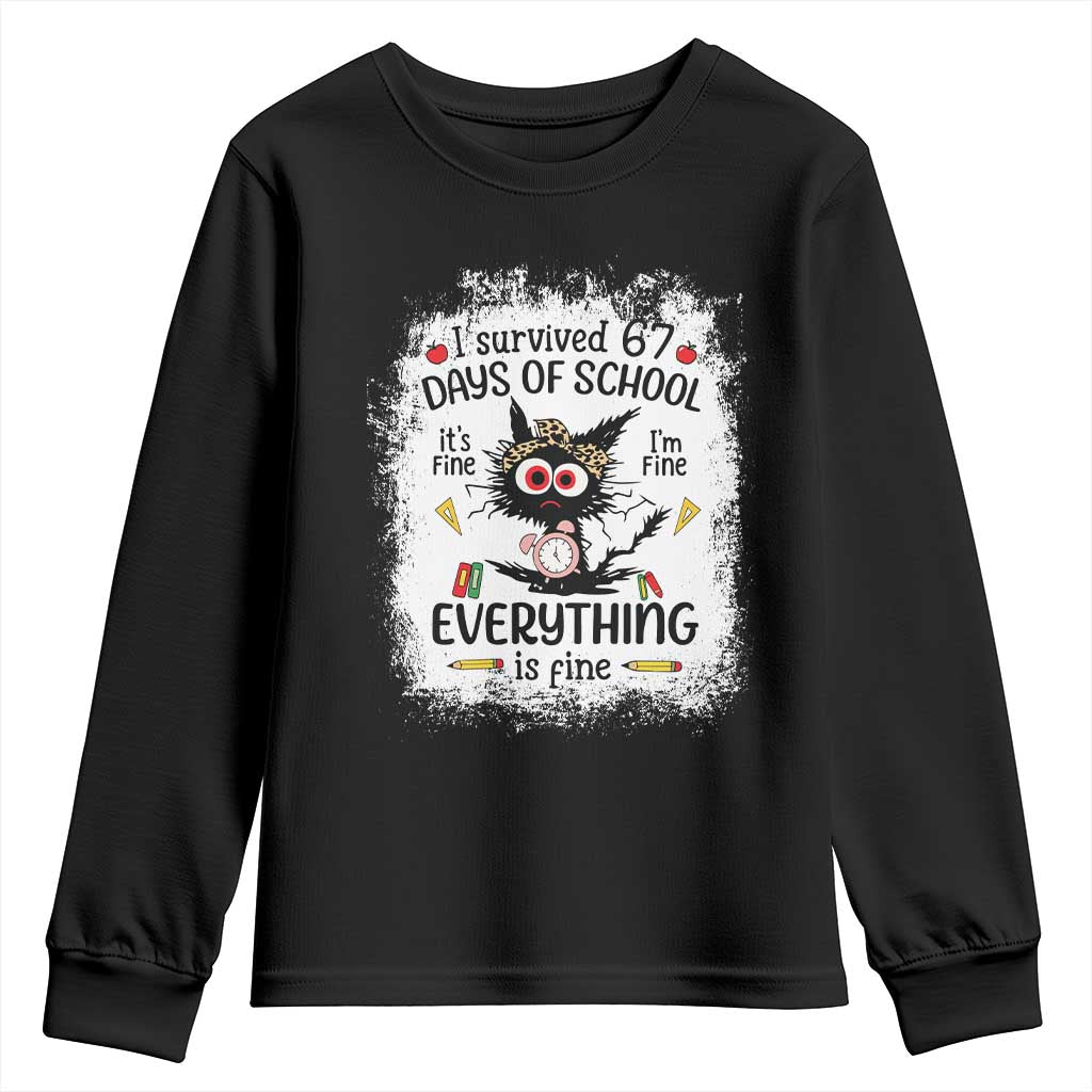 I Survived 67 Days of School Youth Sweatshirt Funny Teacher Black Cat Chaos Everything Is Fine - Wonder Print Shop