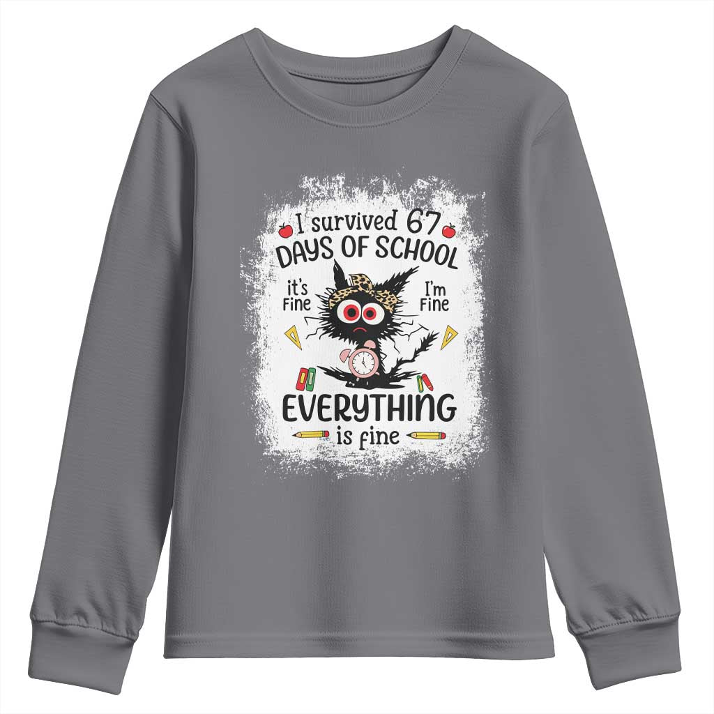 I Survived 67 Days of School Youth Sweatshirt Funny Teacher Black Cat Chaos Everything Is Fine - Wonder Print Shop