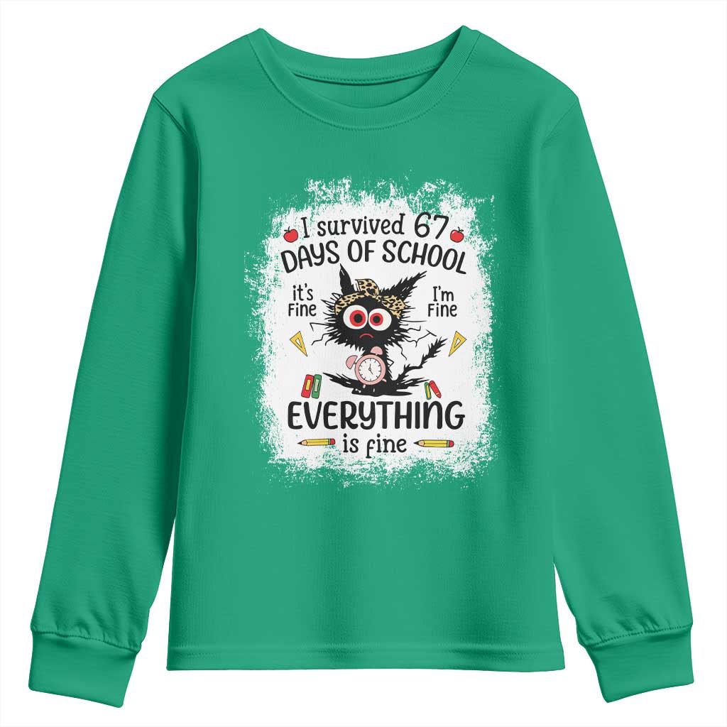 I Survived 67 Days of School Youth Sweatshirt Funny Teacher Black Cat Chaos Everything Is Fine - Wonder Print Shop