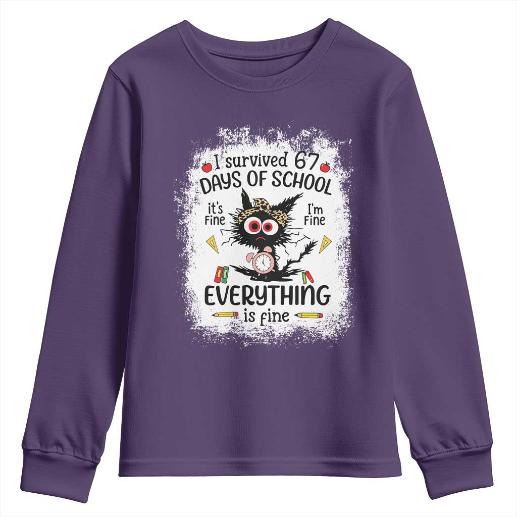 I Survived 67 Days of School Youth Sweatshirt Funny Teacher Black Cat Chaos Everything Is Fine - Wonder Print Shop