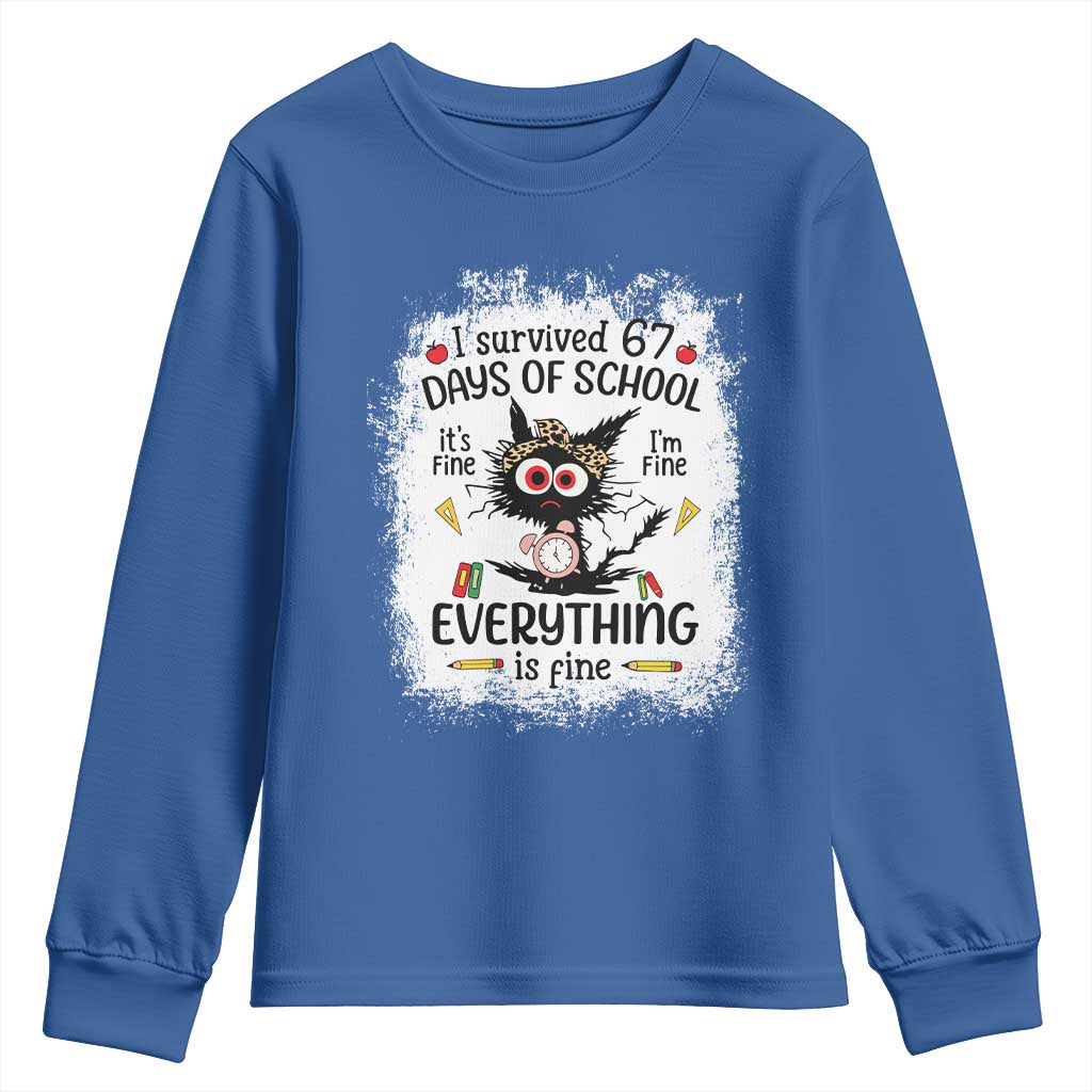 I Survived 67 Days of School Youth Sweatshirt Funny Teacher Black Cat Chaos Everything Is Fine - Wonder Print Shop