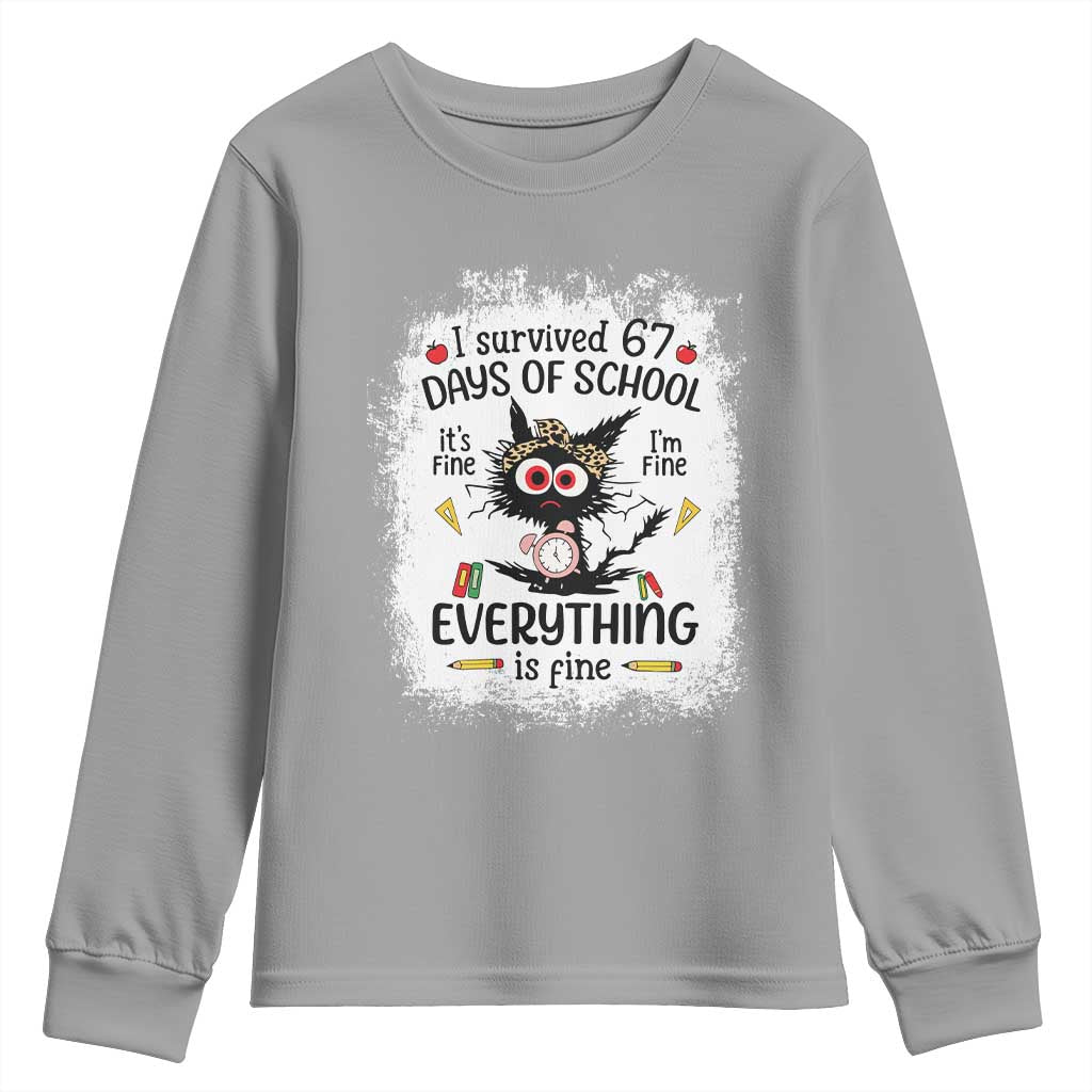 I Survived 67 Days of School Youth Sweatshirt Funny Teacher Black Cat Chaos Everything Is Fine - Wonder Print Shop