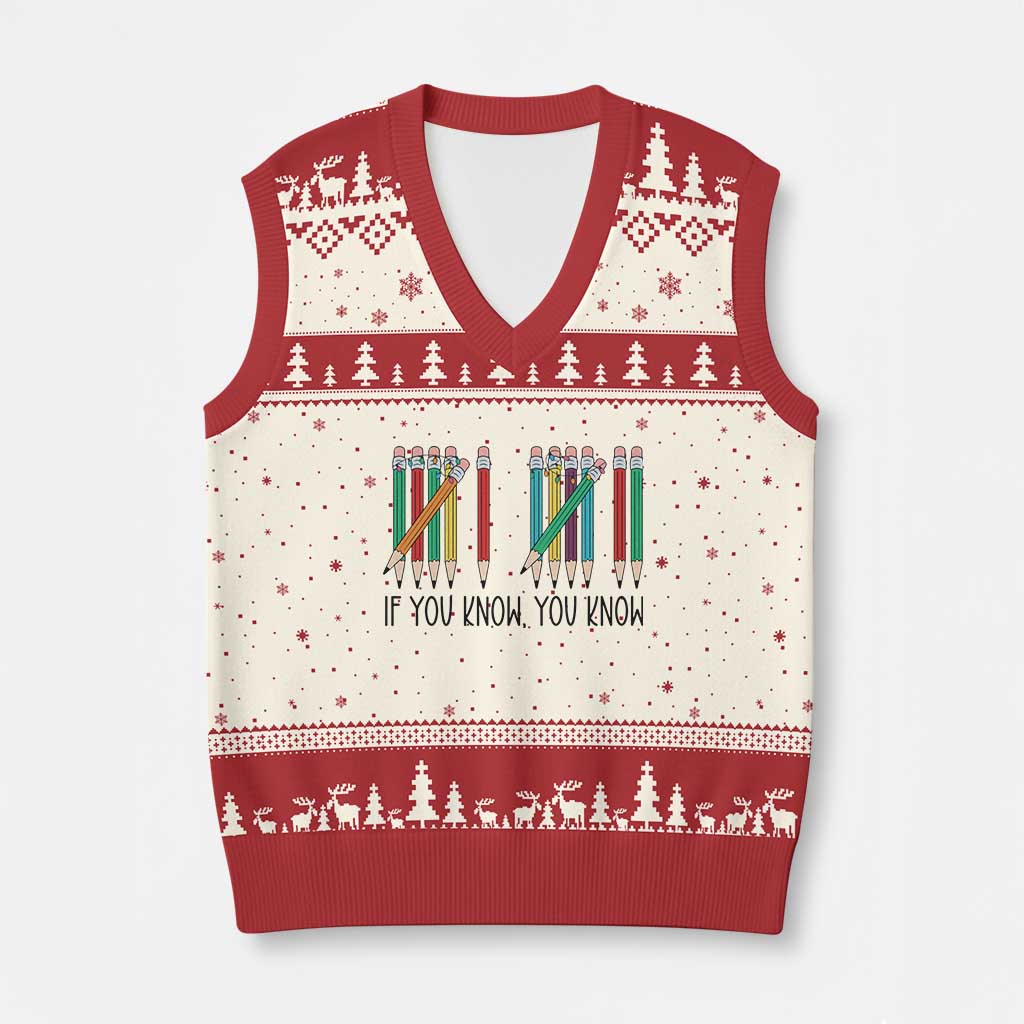 Funny 6 7 Pencil Humor V-Neck Knit Sweater Vest If You Know You Know Six Seven Joke - Wonder Print Shop