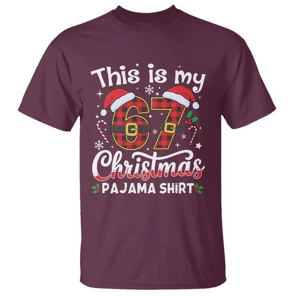 This Is My 67 Christmas Pajama T Shirt Funny Six Seven Buffalo Plaid Sleep Shirt Hot Xmas - Wonder Print Shop