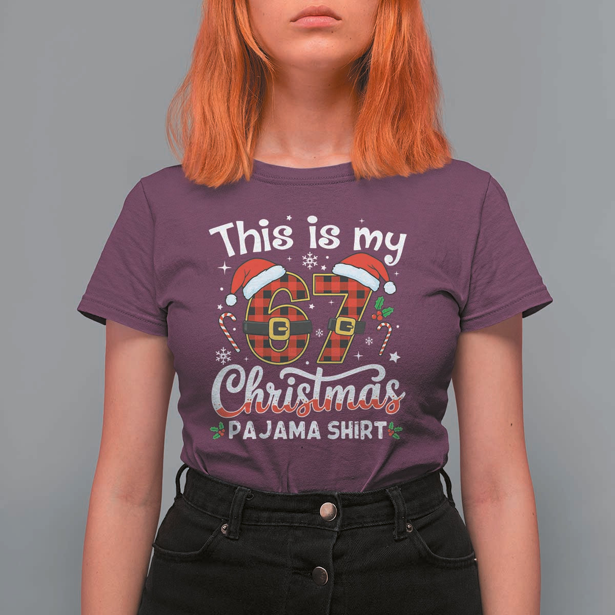 This Is My 67 Christmas Pajama T Shirt For Women Funny Six Seven Buffalo Plaid Sleep Shirt Hot Xmas - Wonder Print Shop