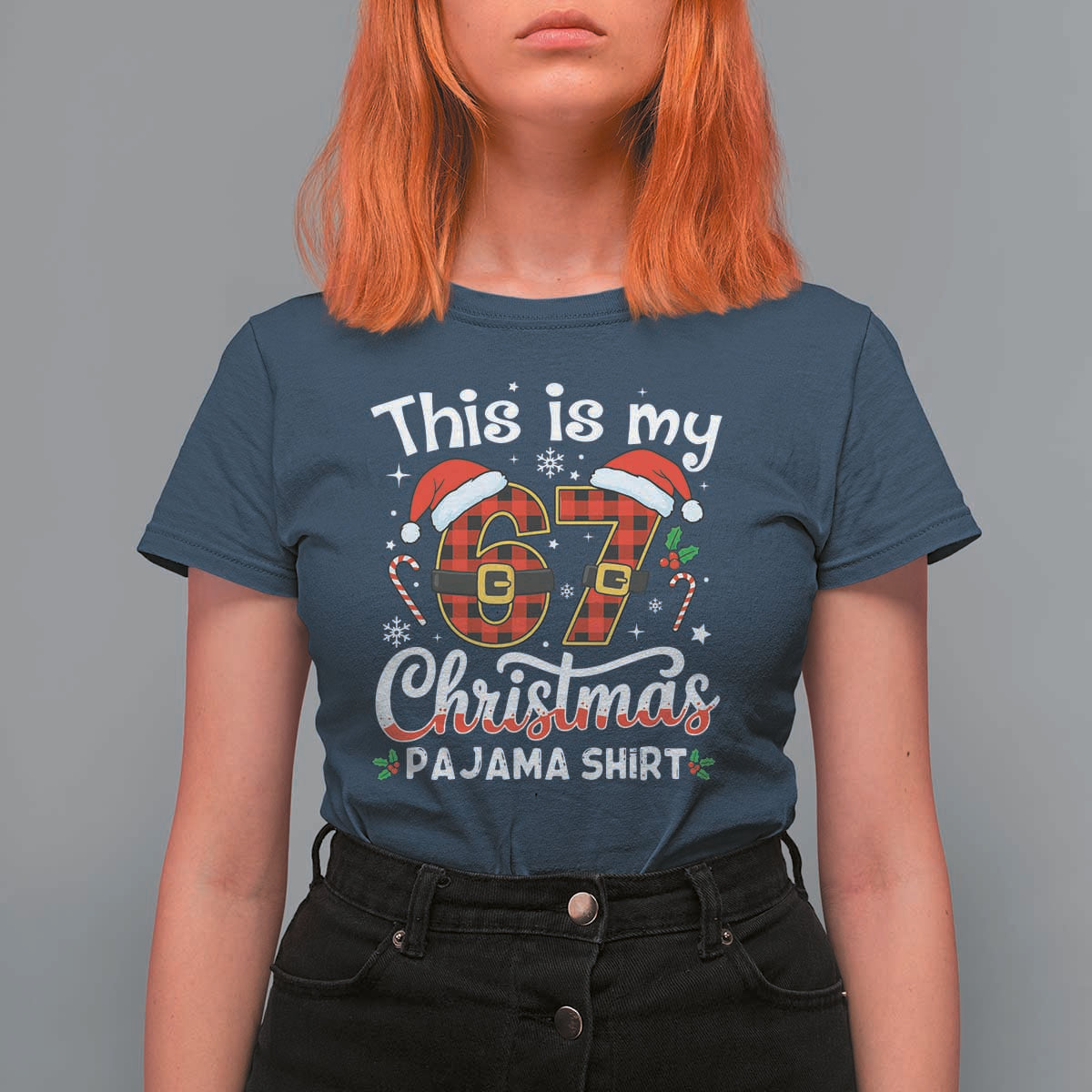 This Is My 67 Christmas Pajama T Shirt For Women Funny Six Seven Buffalo Plaid Sleep Shirt Hot Xmas - Wonder Print Shop