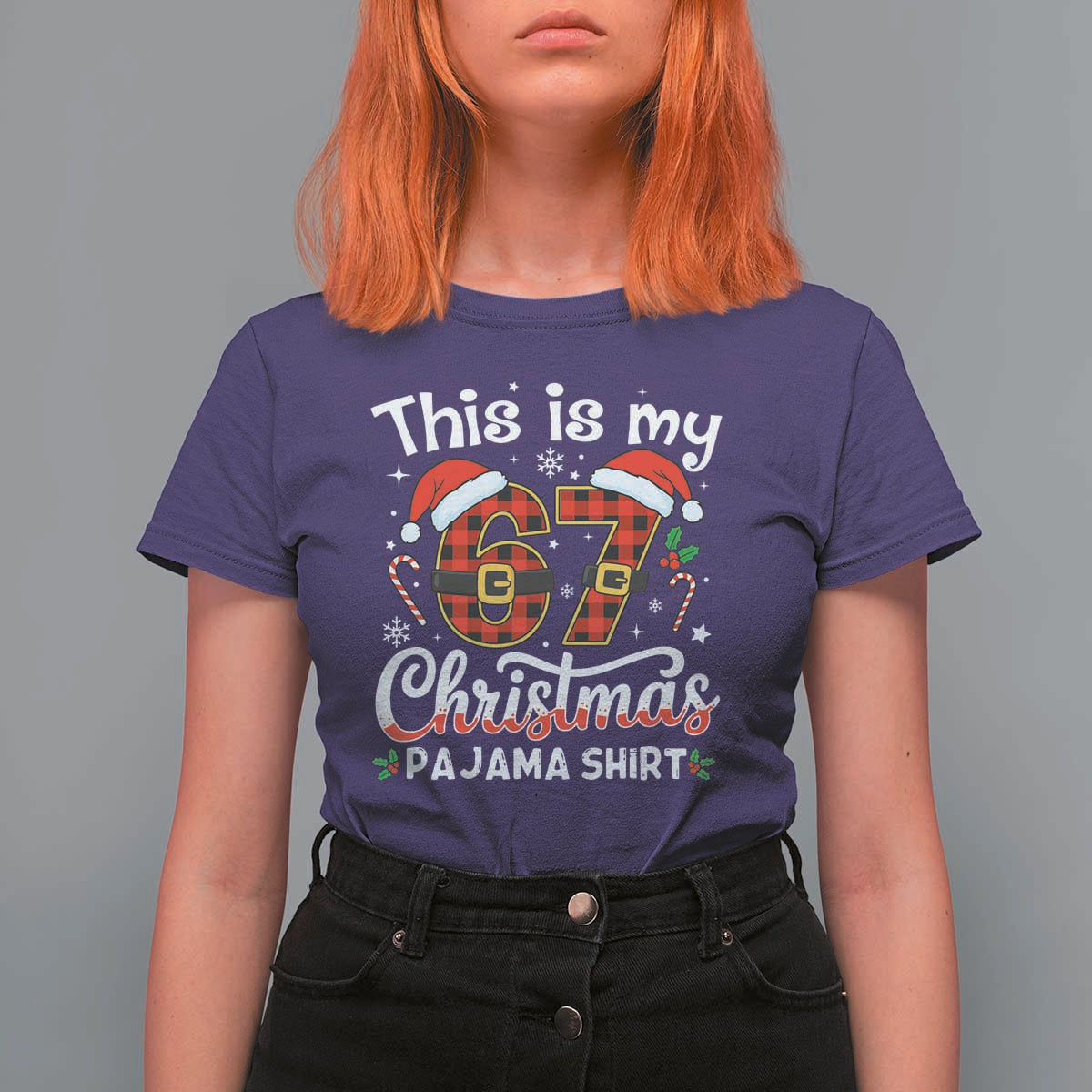 This Is My 67 Christmas Pajama T Shirt For Women Funny Six Seven Buffalo Plaid Sleep Shirt Hot Xmas - Wonder Print Shop