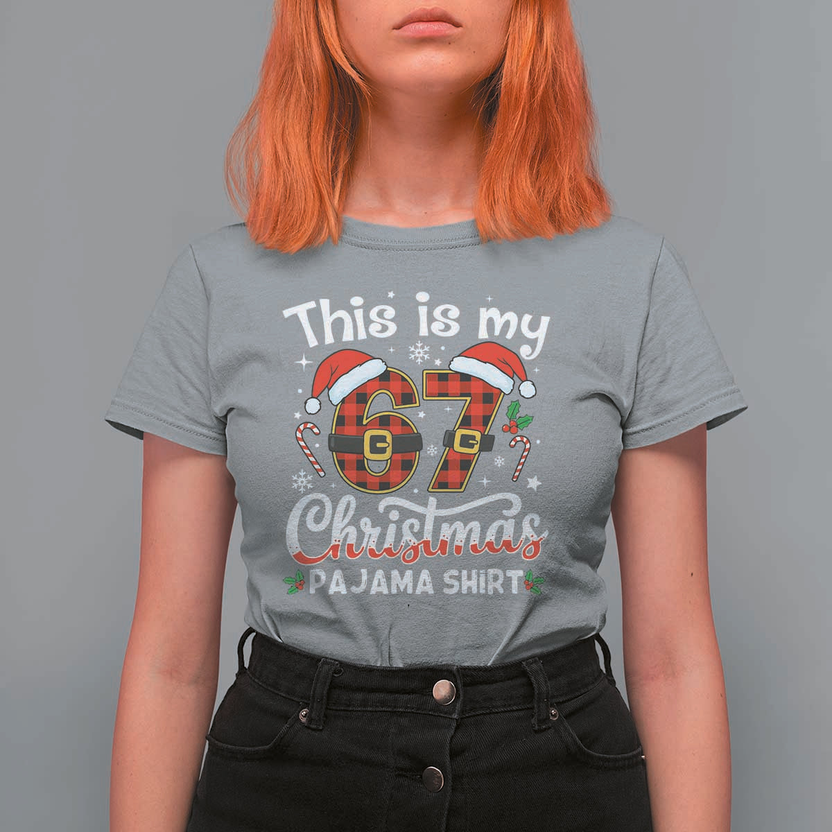 This Is My 67 Christmas Pajama T Shirt For Women Funny Six Seven Buffalo Plaid Sleep Shirt Hot Xmas - Wonder Print Shop