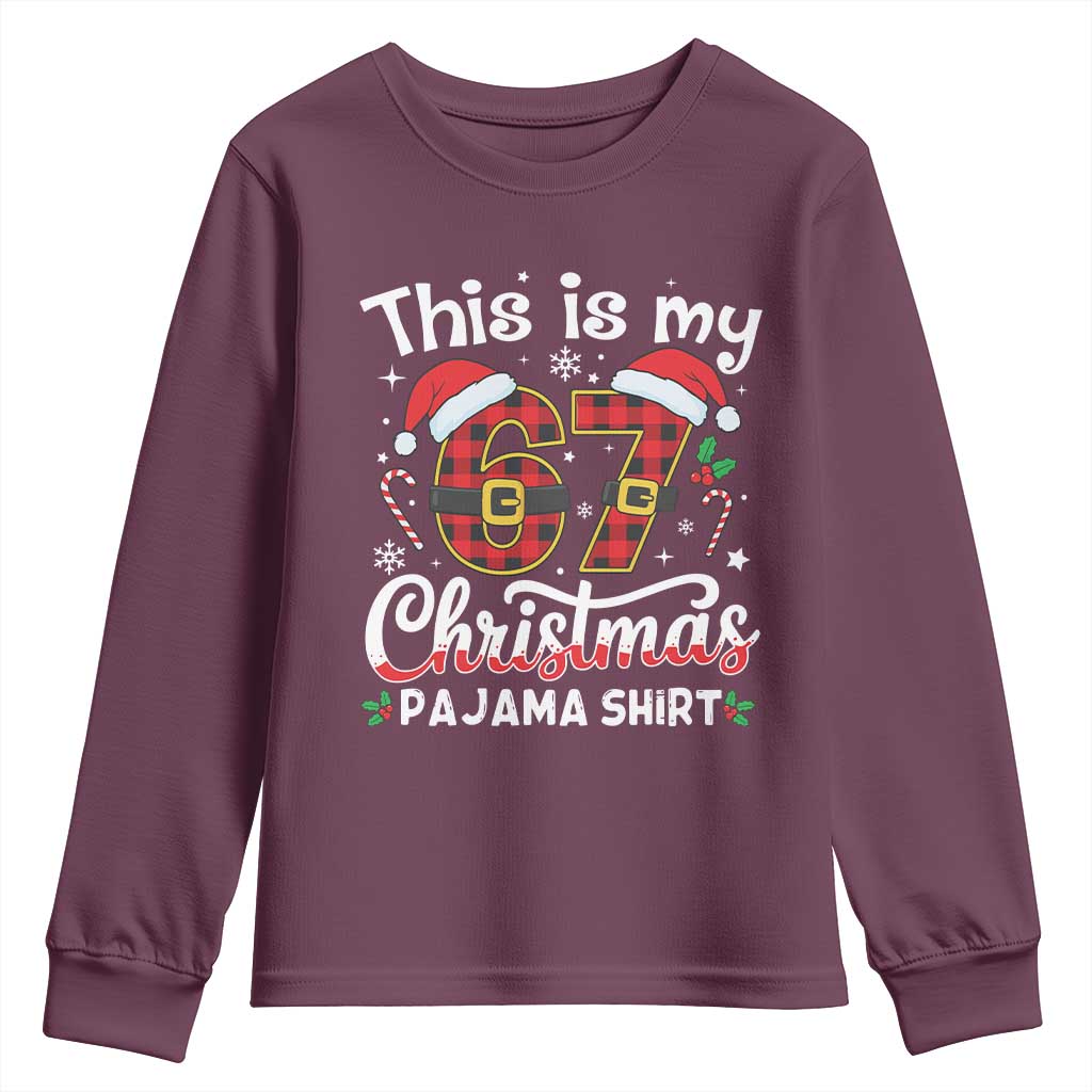 This Is My 67 Christmas Pajama Youth Sweatshirt Funny Six Seven Buffalo Plaid Sleep Shirt Hot Xmas - Wonder Print Shop