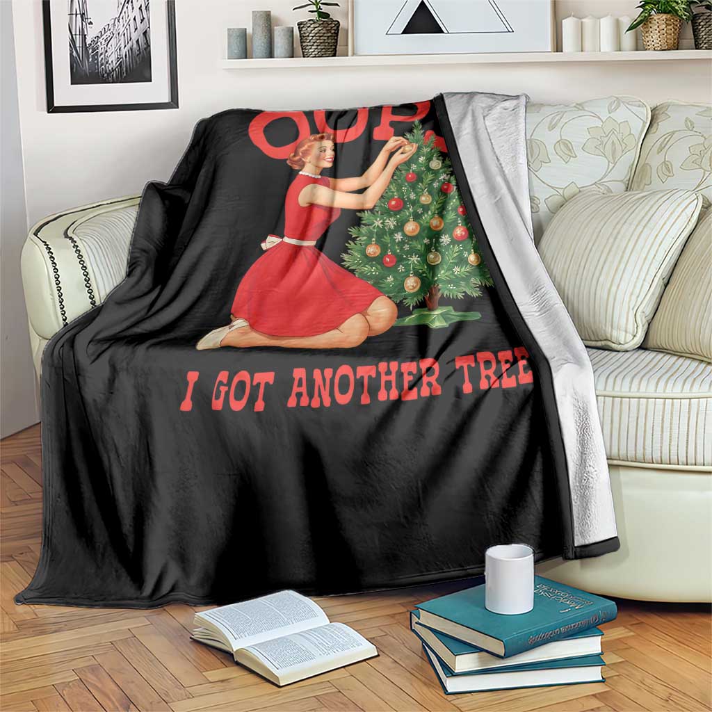 Funny Retro Christmas Pinup Girl Throw Blanket Oops I Got Another Tree Vintage Pin Up Style Holiday Humor - Wonder Print Shop