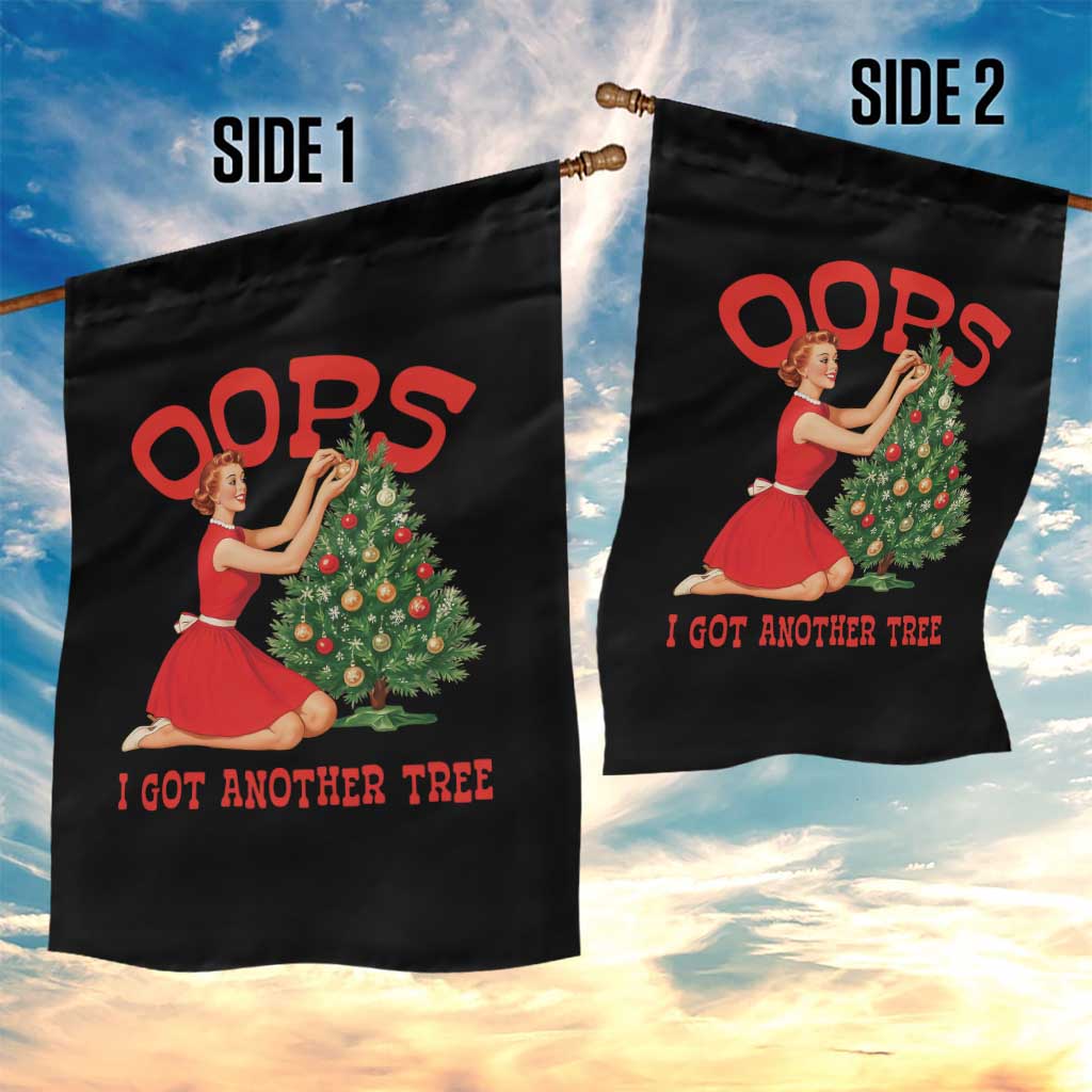 Funny Retro Christmas Pinup Girl Garden Flag Oops I Got Another Tree Vintage Pin Up Style Holiday Humor - Wonder Print Shop