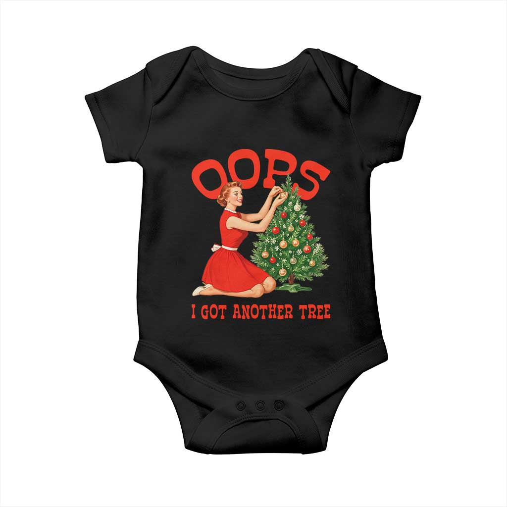 Funny Retro Christmas Pinup Girl Baby Onesie Oops I Got Another Tree Vintage Pin Up Style Holiday Humor - Wonder Print Shop