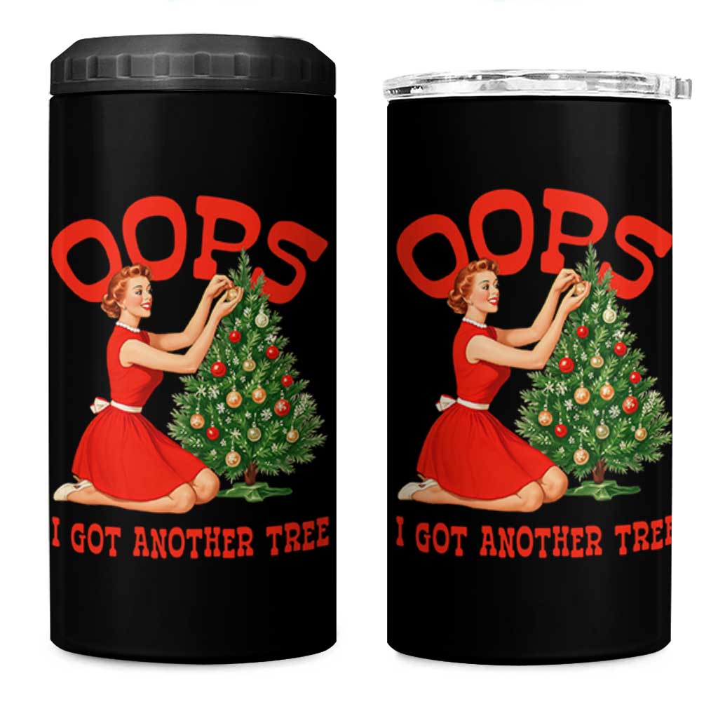 Funny Retro Christmas Pinup Girl 4 in 1 Can Cooler Tumbler Oops I Got Another Tree Vintage Pin Up Style Holiday Humor - Wonder Print Shop