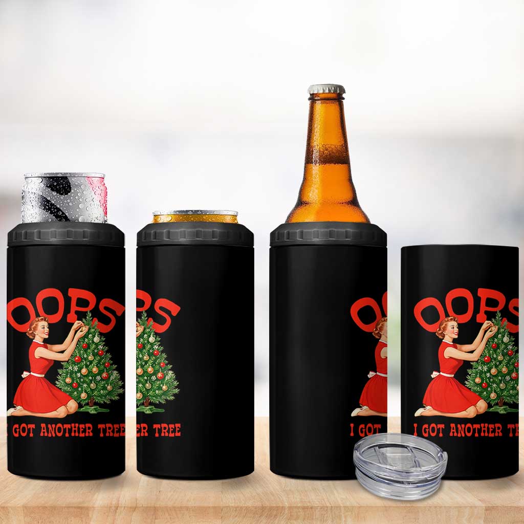 Funny Retro Christmas Pinup Girl 4 in 1 Can Cooler Tumbler Oops I Got Another Tree Vintage Pin Up Style Holiday Humor - Wonder Print Shop