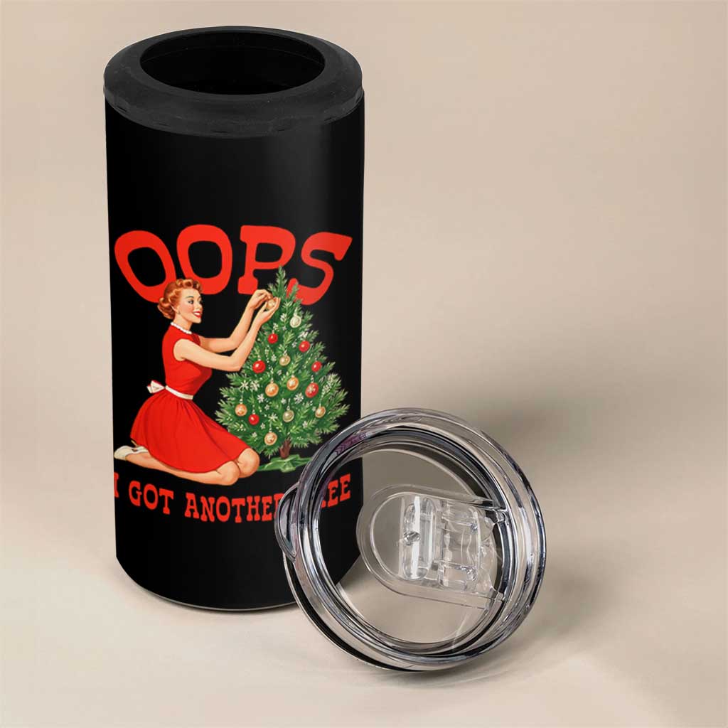 Funny Retro Christmas Pinup Girl 4 in 1 Can Cooler Tumbler Oops I Got Another Tree Vintage Pin Up Style Holiday Humor - Wonder Print Shop