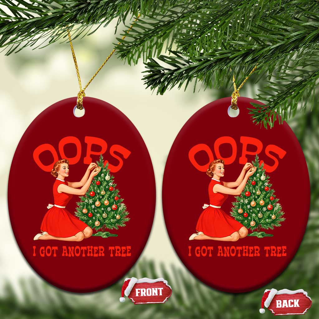 Funny Retro Christmas Pinup Girl Ceramic Ornament Oops I Got Another Tree Vintage Pin Up Style Holiday Humor - Wonder Print Shop