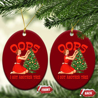 Funny Retro Christmas Pinup Girl Ceramic Ornament Oops I Got Another Tree Vintage Pin Up Style Holiday Humor - Wonder Print Shop