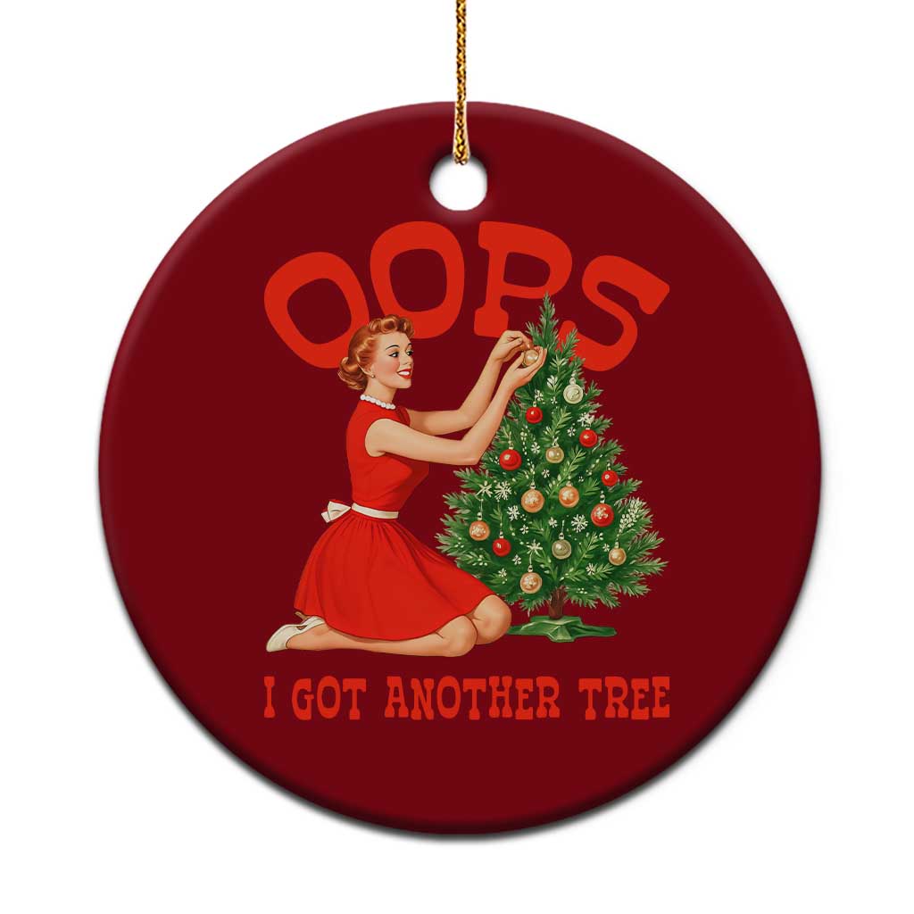 Funny Retro Christmas Pinup Girl Ceramic Ornament Oops I Got Another Tree Vintage Pin Up Style Holiday Humor - Wonder Print Shop