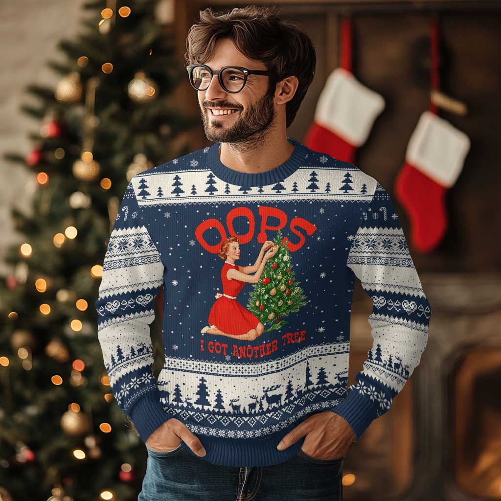 Funny Retro Xmas Pinup Girl Ugly Christmas Sweater Oops I Got Another Tree Vintage Pin Up Style Holiday Humor - Wonder Print Shop