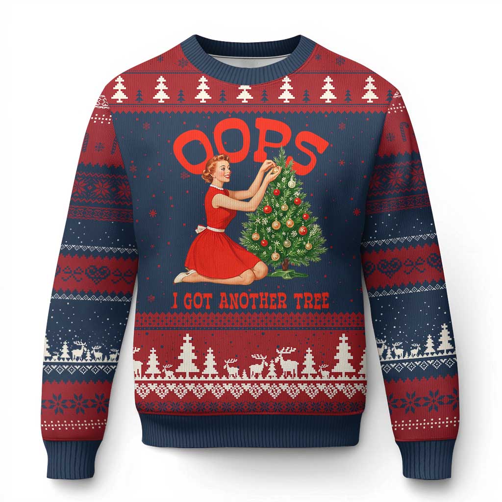 Funny Retro Xmas Pinup Girl Ugly Christmas Sweater Oops I Got Another Tree Vintage Pin Up Style Holiday Humor - Wonder Print Shop