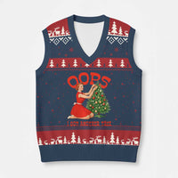 Funny Retro Xmas Pinup Girl V-Neck Knit Sweater Vest Oops I Got Another Tree Vintage Pin Up Style Holiday Humor - Wonder Print Shop