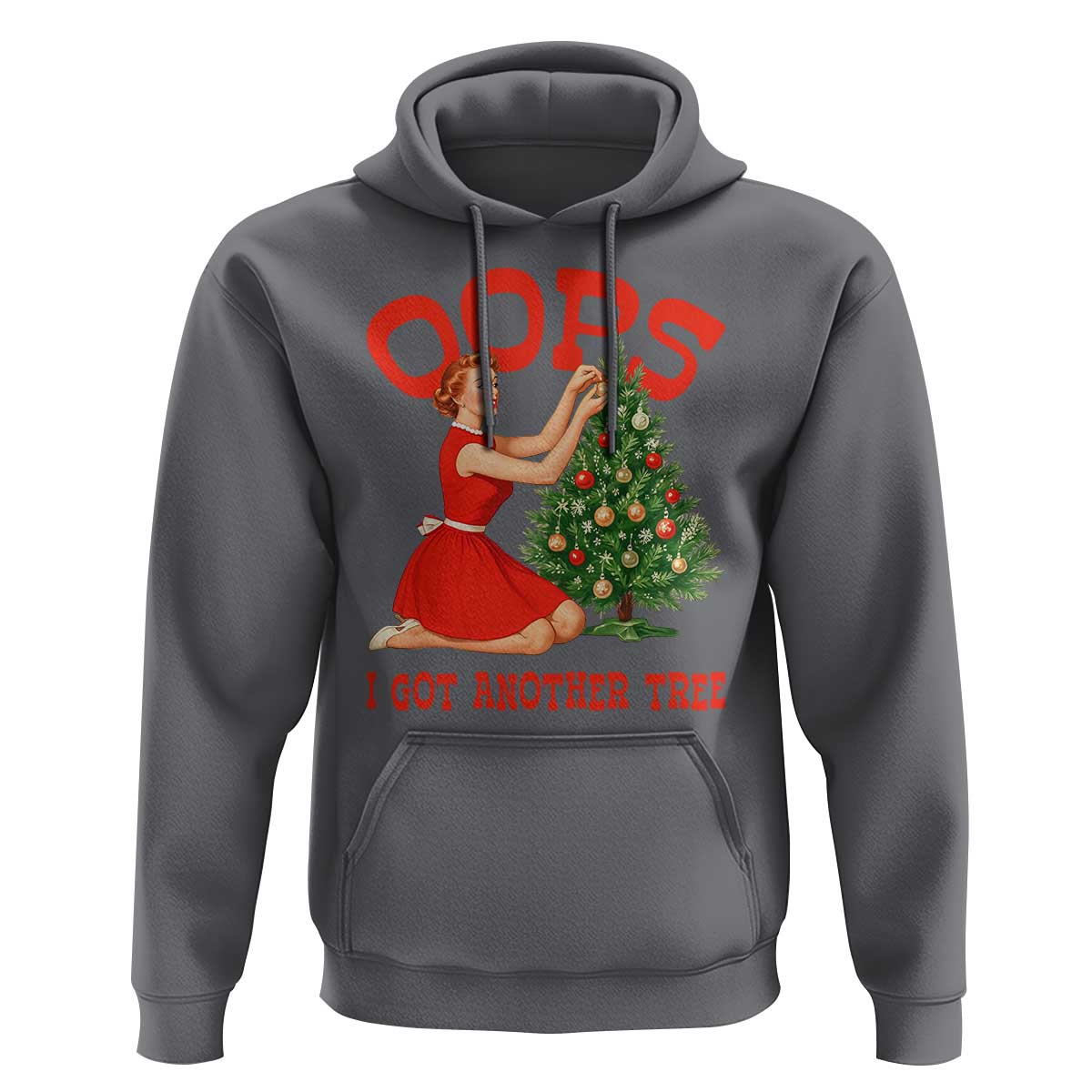 Funny Retro Christmas Pinup Girl Hoodie Oops I Got Another Tree Vintage Pin Up Style Holiday Humor - Wonder Print Shop