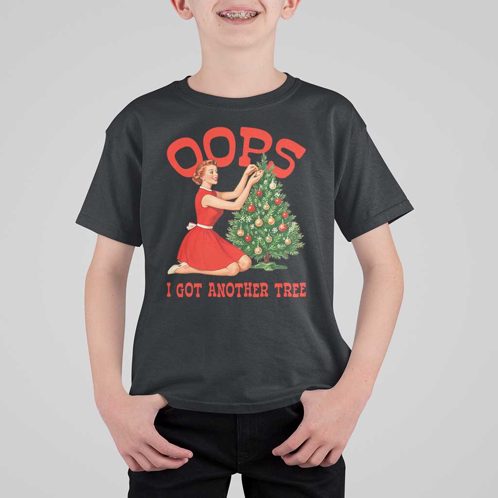 Funny Retro Christmas Pinup Girl T Shirt For Kid Oops I Got Another Tree Vintage Pin Up Style Holiday Humor - Wonder Print Shop