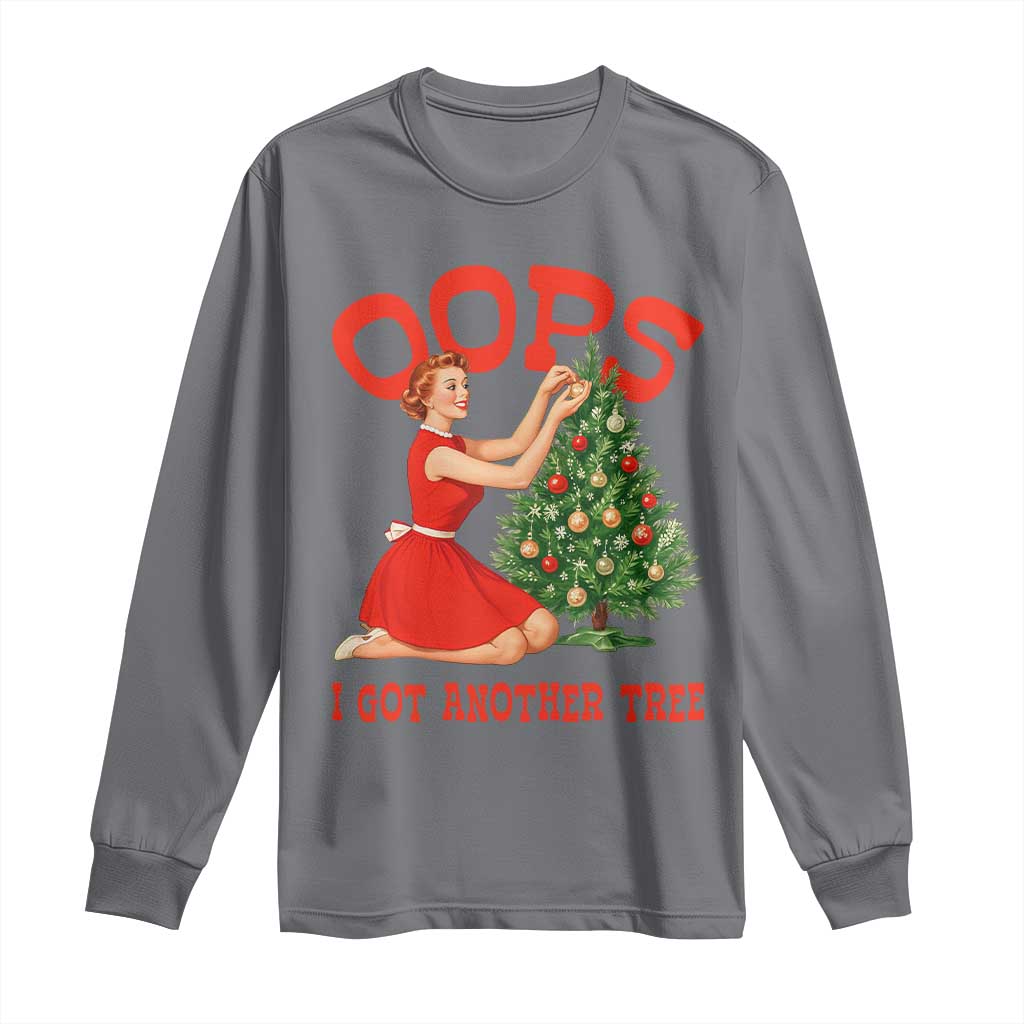 Funny Retro Christmas Pinup Girl Long Sleeve Shirt Oops I Got Another Tree Vintage Pin Up Style Holiday Humor - Wonder Print Shop