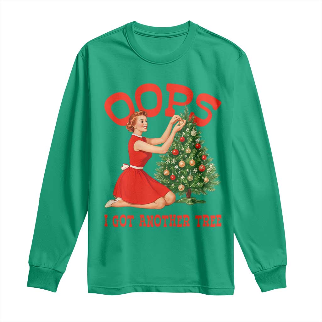 Funny Retro Christmas Pinup Girl Long Sleeve Shirt Oops I Got Another Tree Vintage Pin Up Style Holiday Humor - Wonder Print Shop
