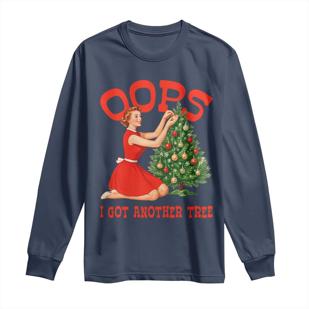 Funny Retro Christmas Pinup Girl Long Sleeve Shirt Oops I Got Another Tree Vintage Pin Up Style Holiday Humor - Wonder Print Shop