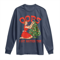 Funny Retro Christmas Pinup Girl Long Sleeve Shirt Oops I Got Another Tree Vintage Pin Up Style Holiday Humor - Wonder Print Shop