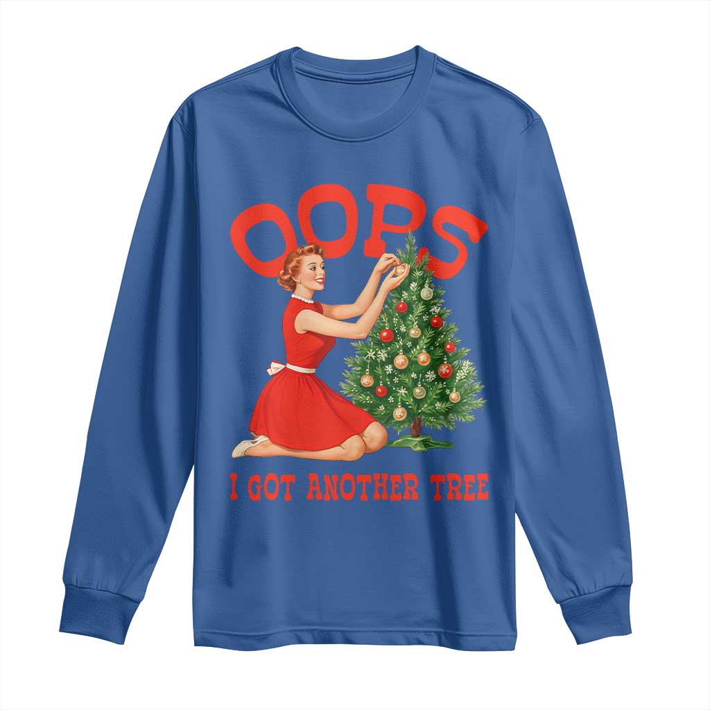 Funny Retro Christmas Pinup Girl Long Sleeve Shirt Oops I Got Another Tree Vintage Pin Up Style Holiday Humor - Wonder Print Shop
