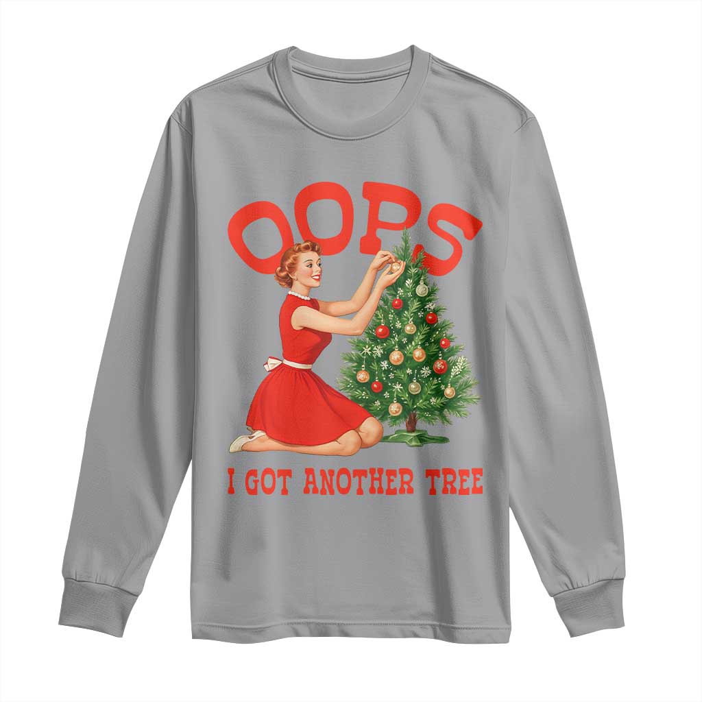 Funny Retro Christmas Pinup Girl Long Sleeve Shirt Oops I Got Another Tree Vintage Pin Up Style Holiday Humor - Wonder Print Shop