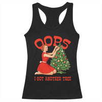 Funny Retro Christmas Pinup Girl Racerback Tank Top Oops I Got Another Tree Vintage Pin Up Style Holiday Humor - Wonder Print Shop