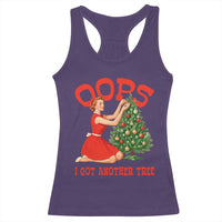 Funny Retro Christmas Pinup Girl Racerback Tank Top Oops I Got Another Tree Vintage Pin Up Style Holiday Humor - Wonder Print Shop