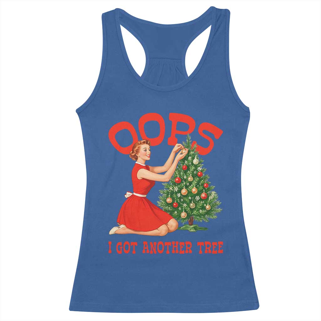 Funny Retro Christmas Pinup Girl Racerback Tank Top Oops I Got Another Tree Vintage Pin Up Style Holiday Humor - Wonder Print Shop