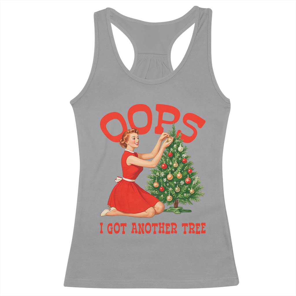 Funny Retro Christmas Pinup Girl Racerback Tank Top Oops I Got Another Tree Vintage Pin Up Style Holiday Humor - Wonder Print Shop